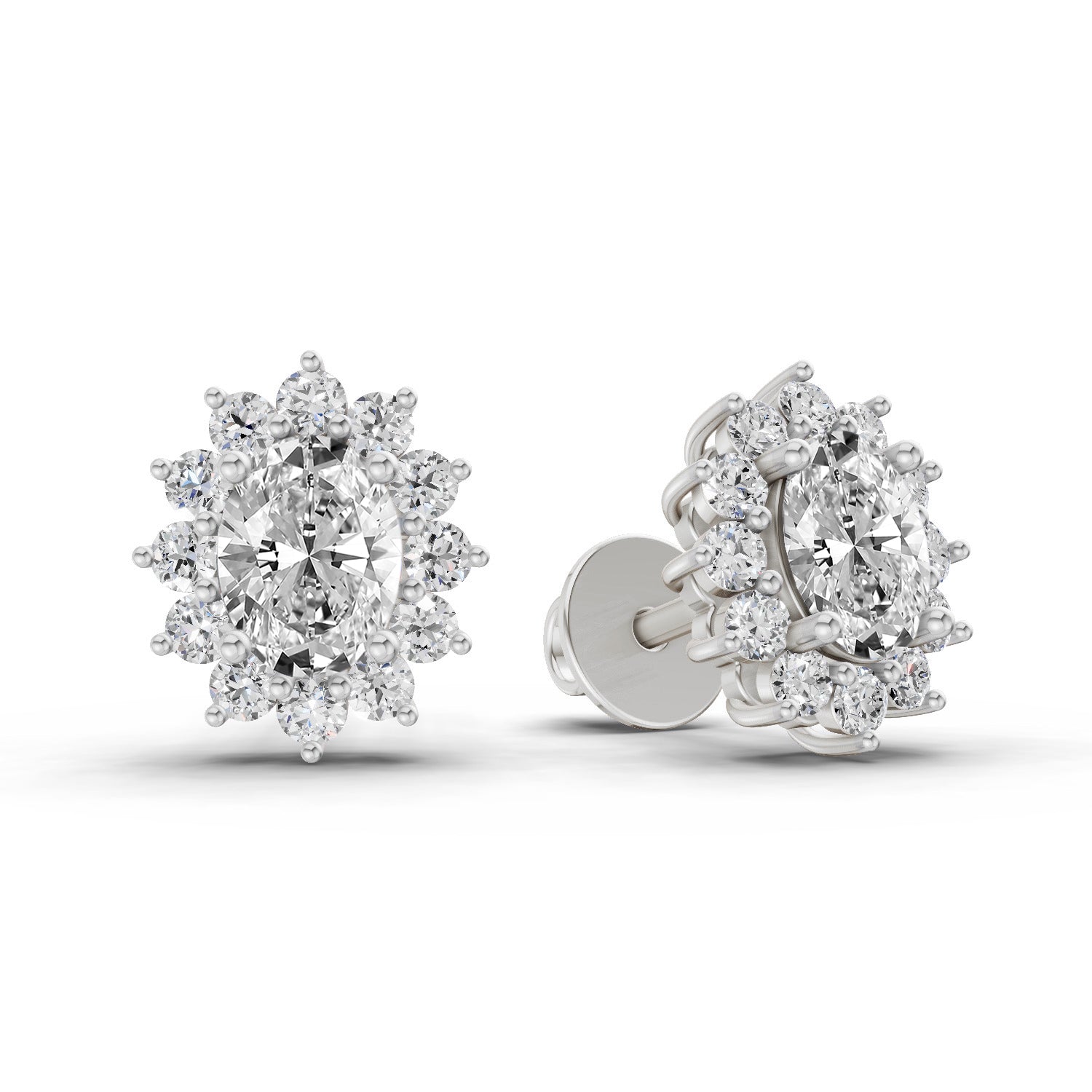 0.80 Carat Oval Cluster Diamond Stud Earrings 14K - White Gold