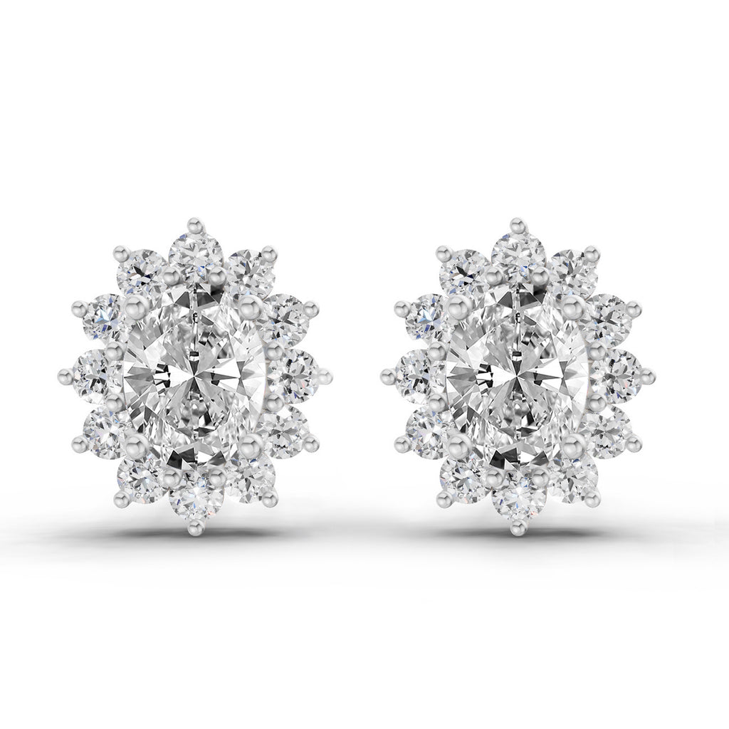 0.80 Carat Oval Cluster Diamond Stud Earrings 14K - White Gold