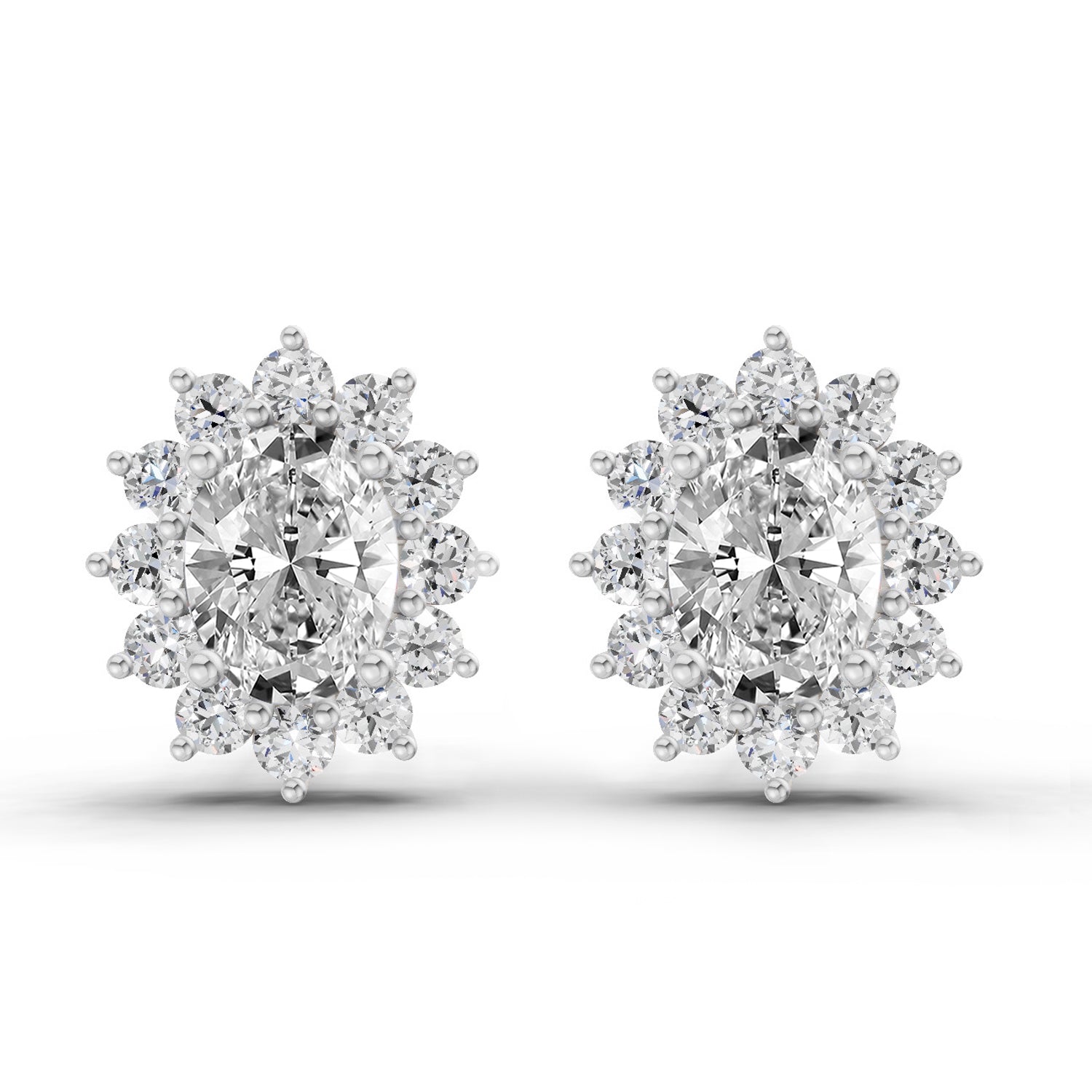 0.80 Carat Oval Cluster Diamond Stud Earrings 14K - White Gold
