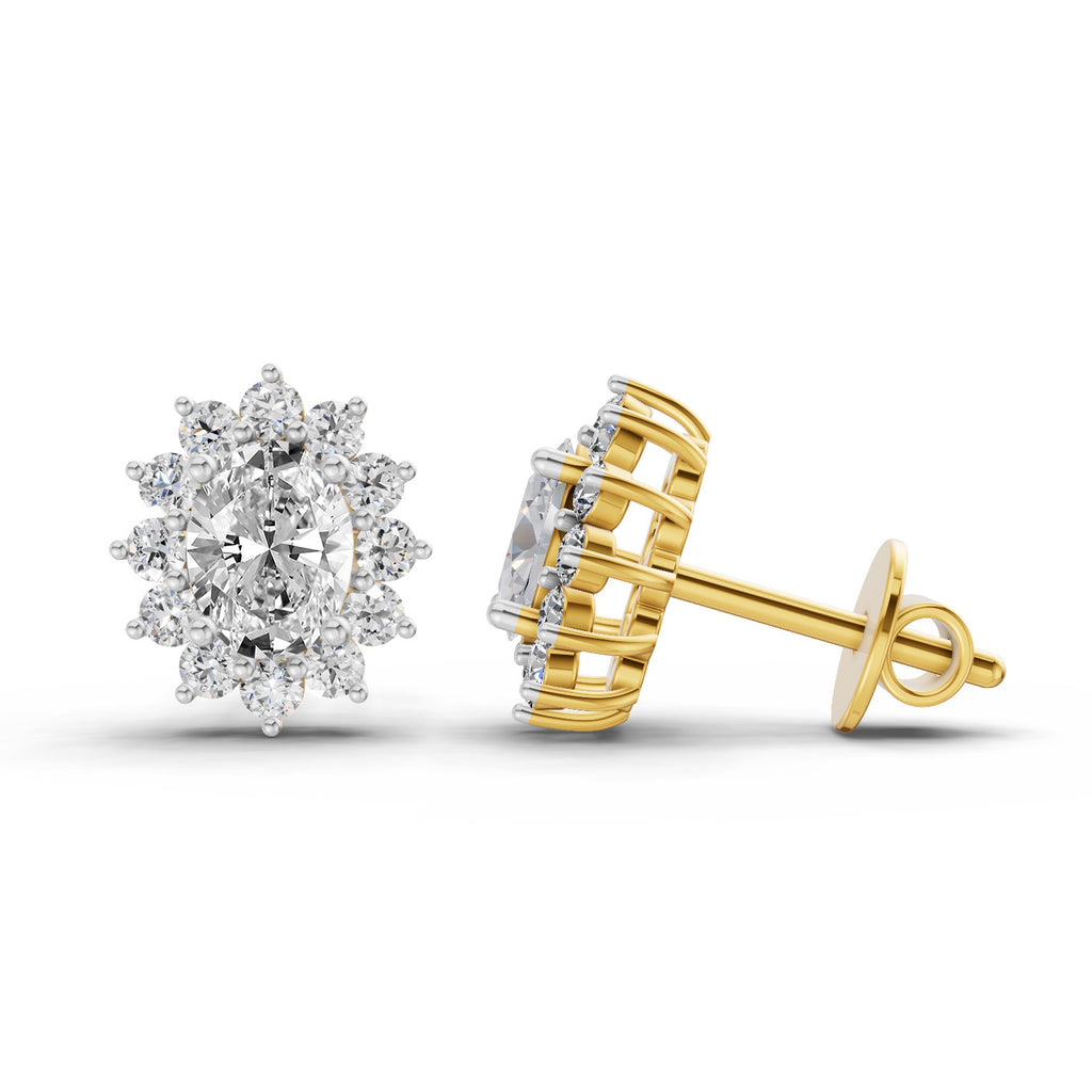 0.80 Carat Oval Cluster Diamond Stud Earrings 14K