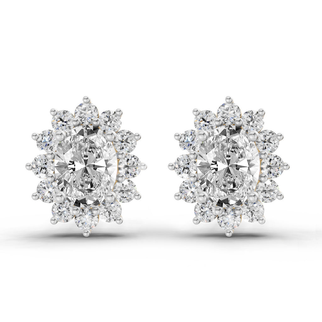 0.80 Carat Oval Cluster Diamond Stud Earrings 14K