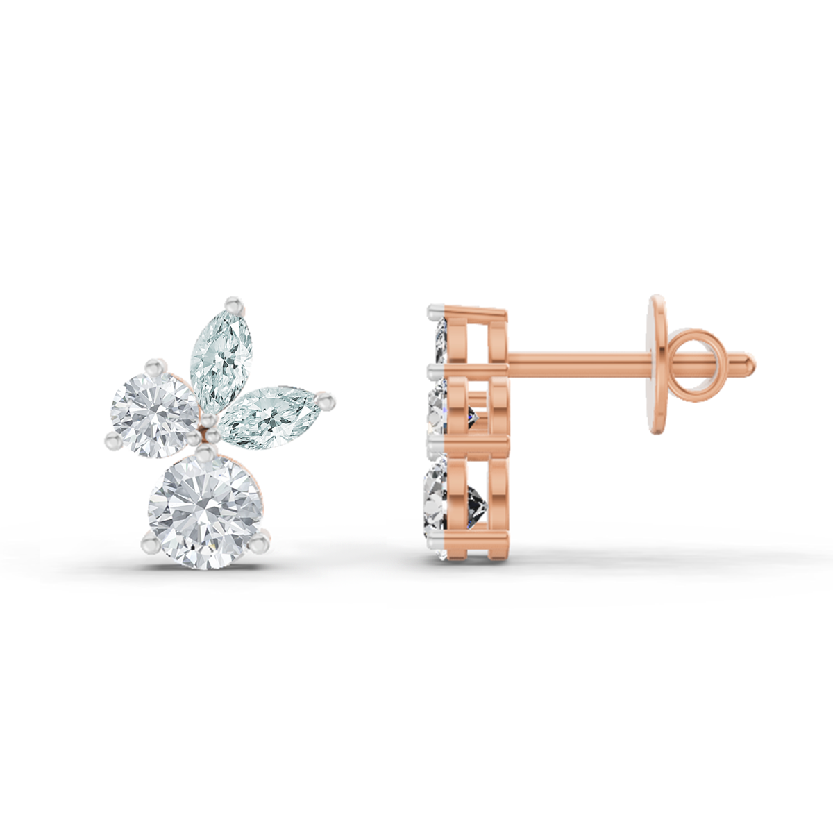 1.08 Carat Floral Stud Earrings 14K - Rose Gold