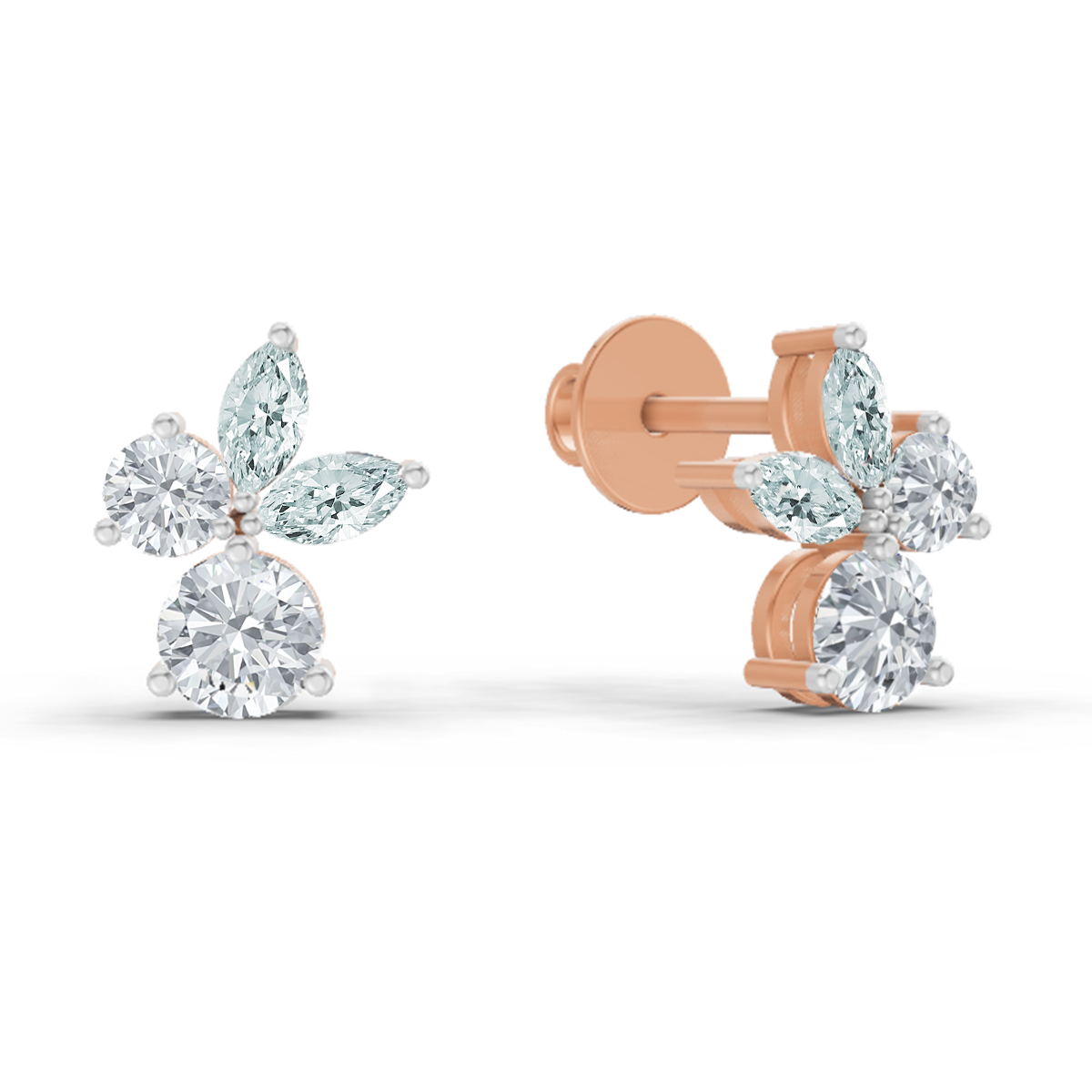 1.08 Carat Floral Stud Earrings 14K - Rose Gold