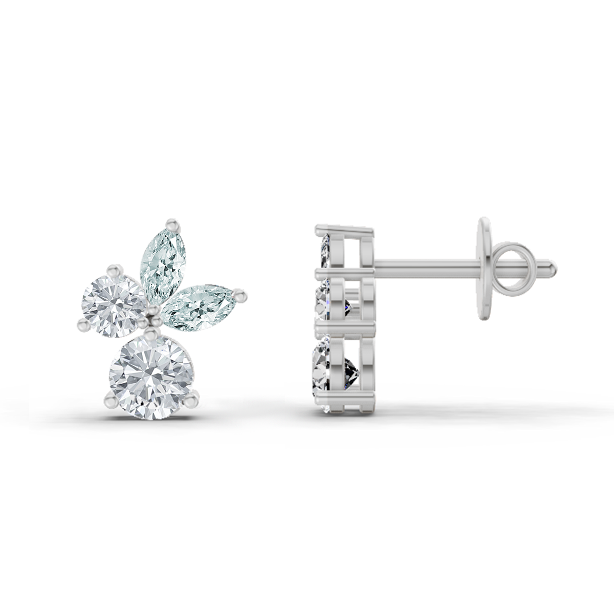 1.08 Carat Floral Stud Earrings 14K - White Gold