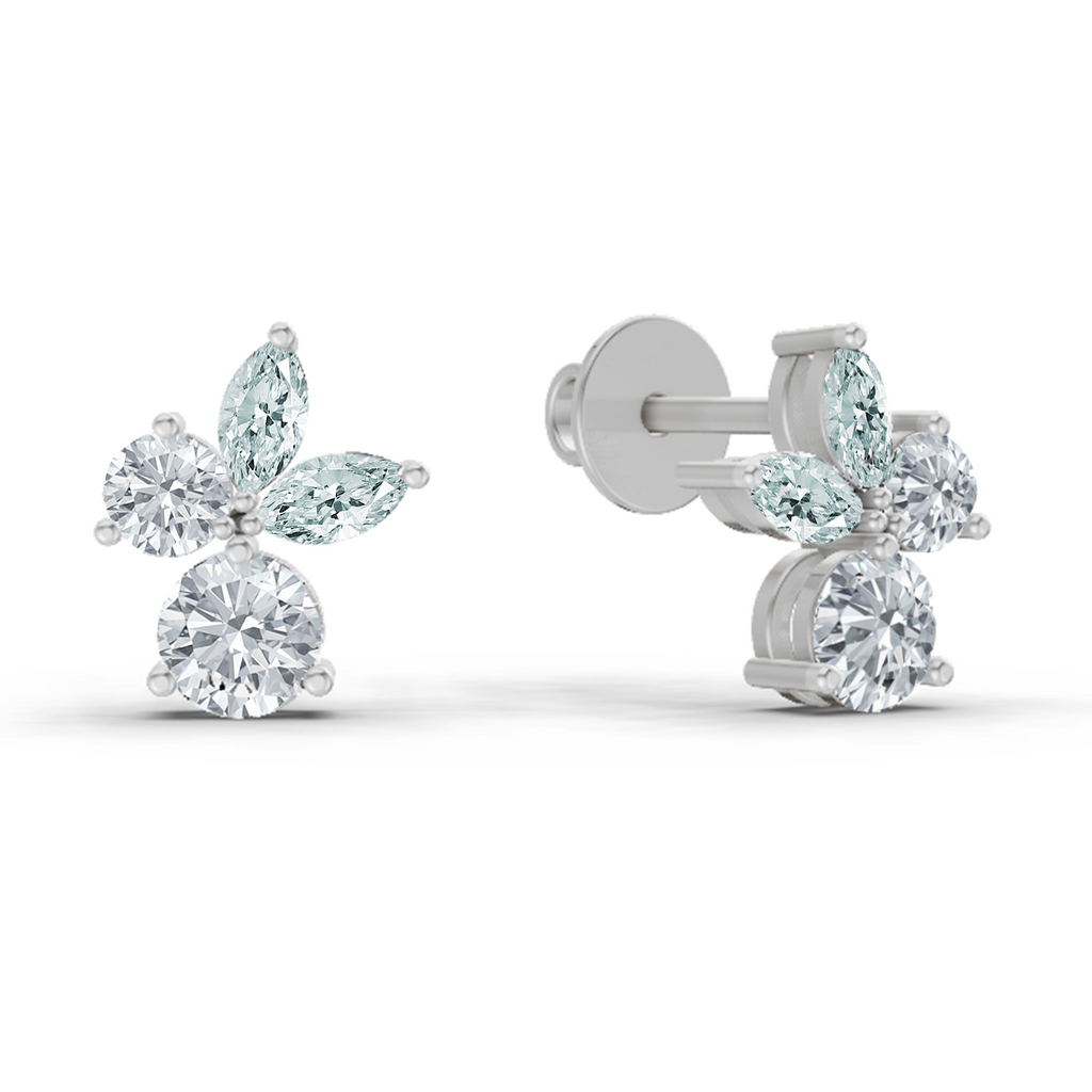 1.08 Carat Floral Stud Earrings 14K - White Gold