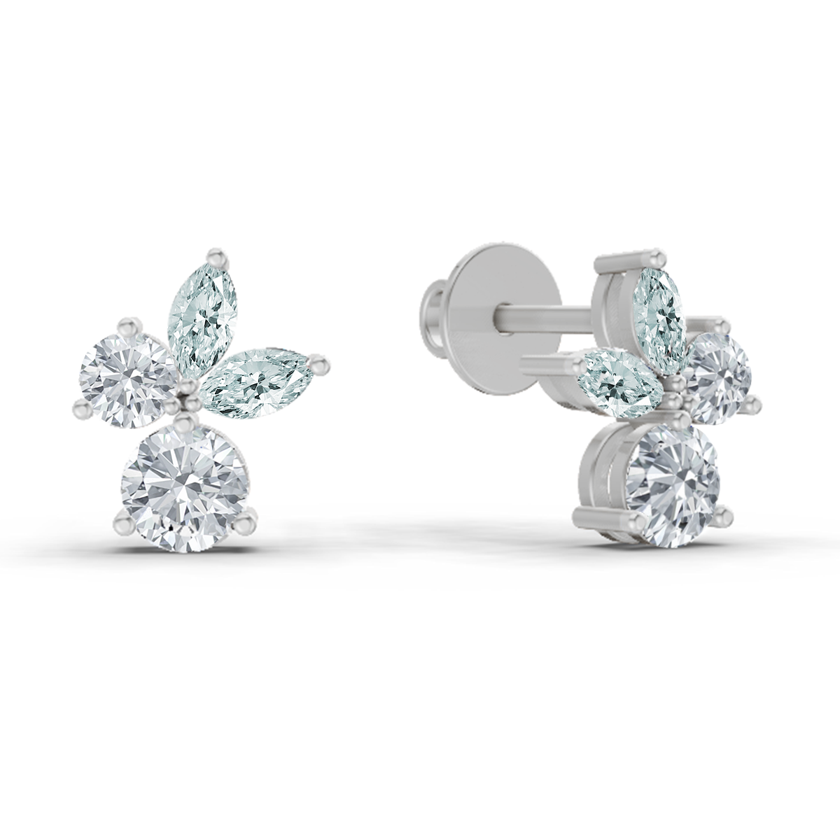 1.08 Carat Floral Stud Earrings 14K - White Gold
