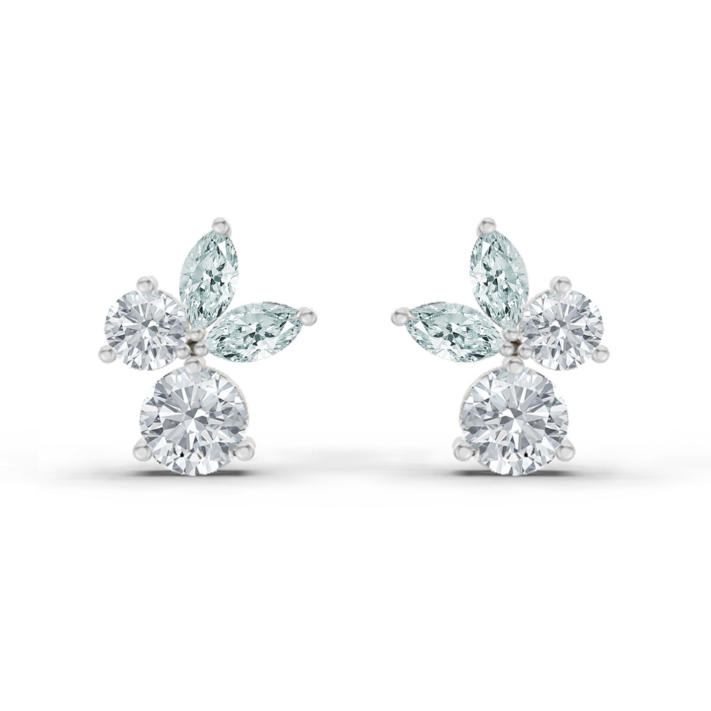 1.08 Carat Floral Stud Earrings 14K - White Gold