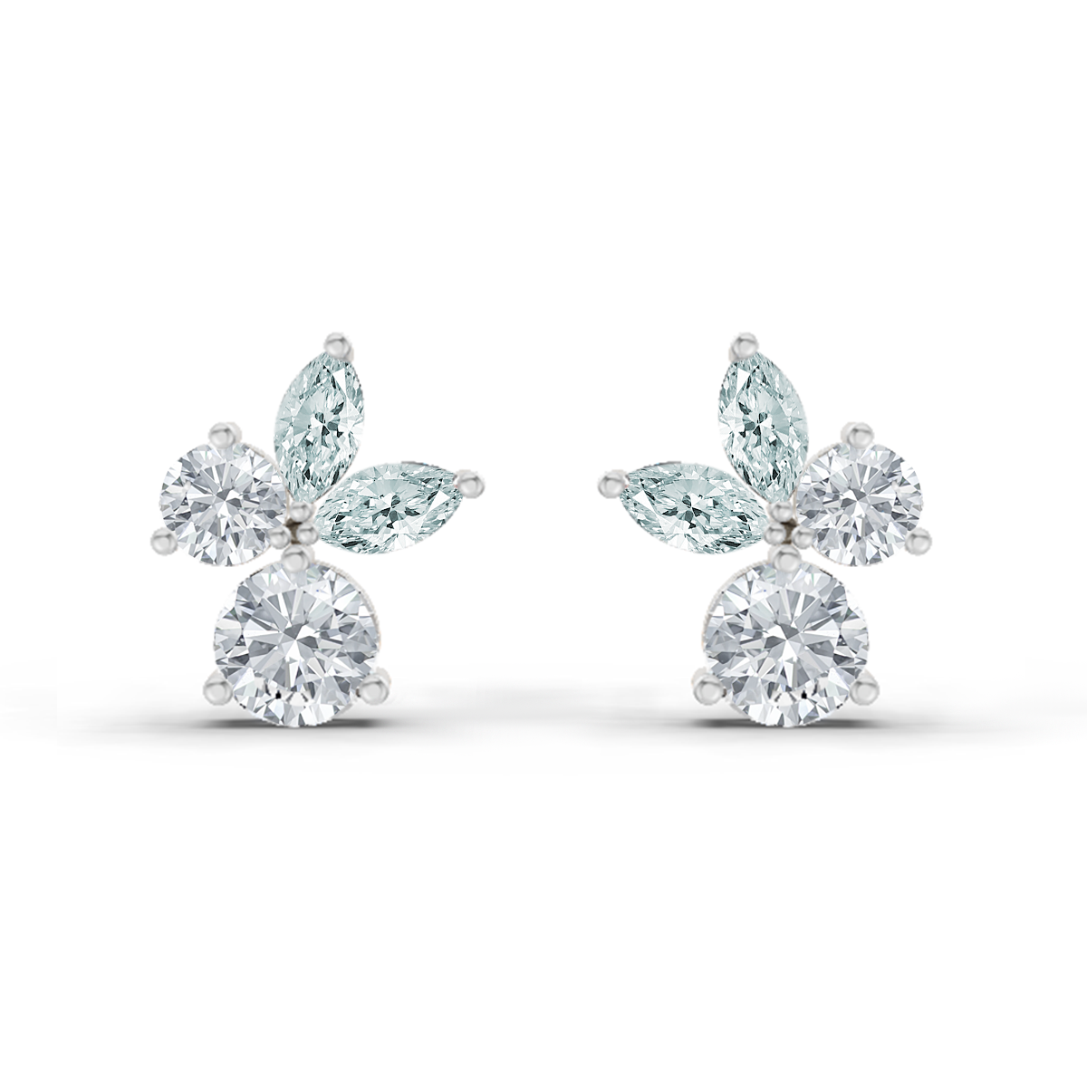 1.08 Carat Floral Stud Earrings 14K - White Gold