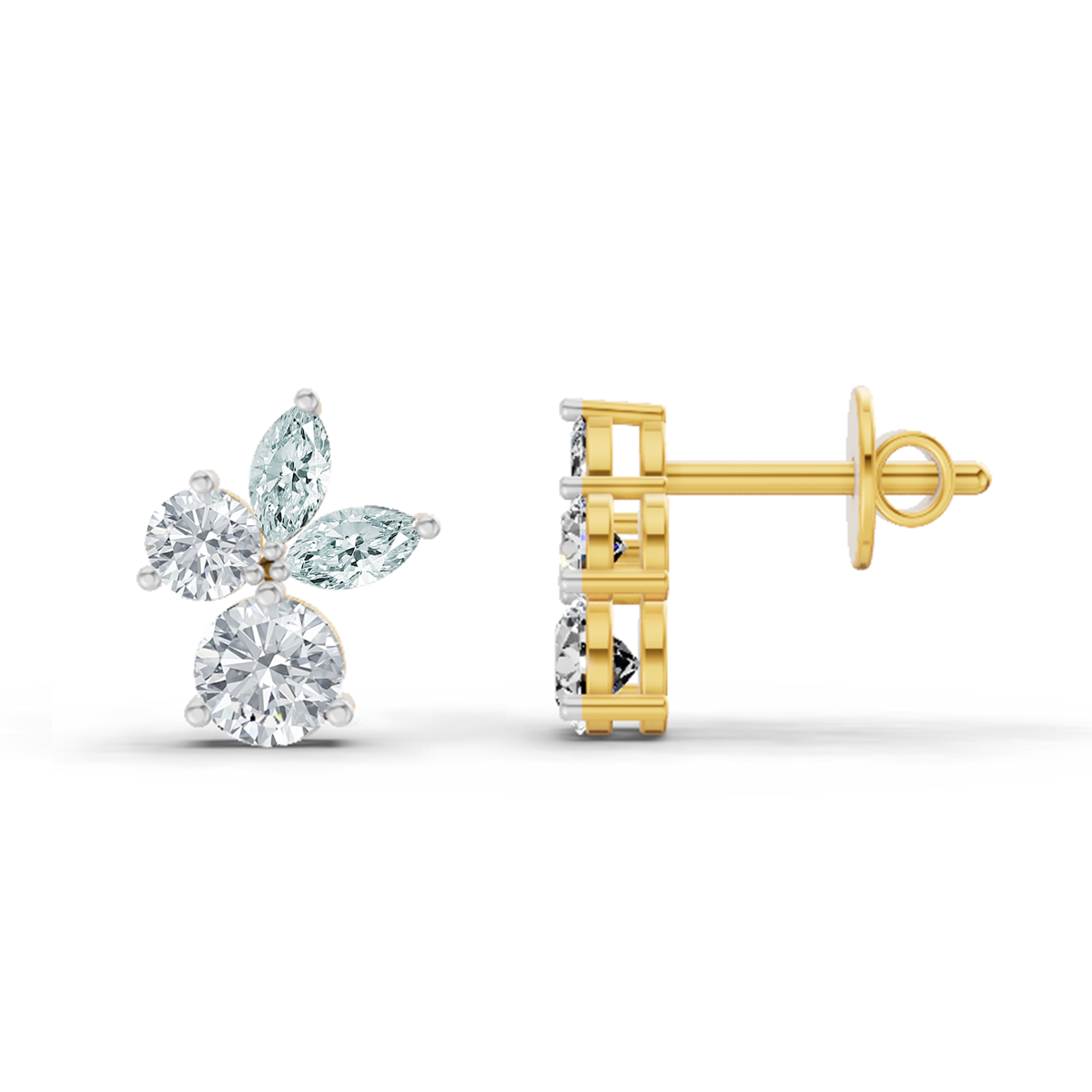 1.08 Carat Floral Stud Earrings 14K