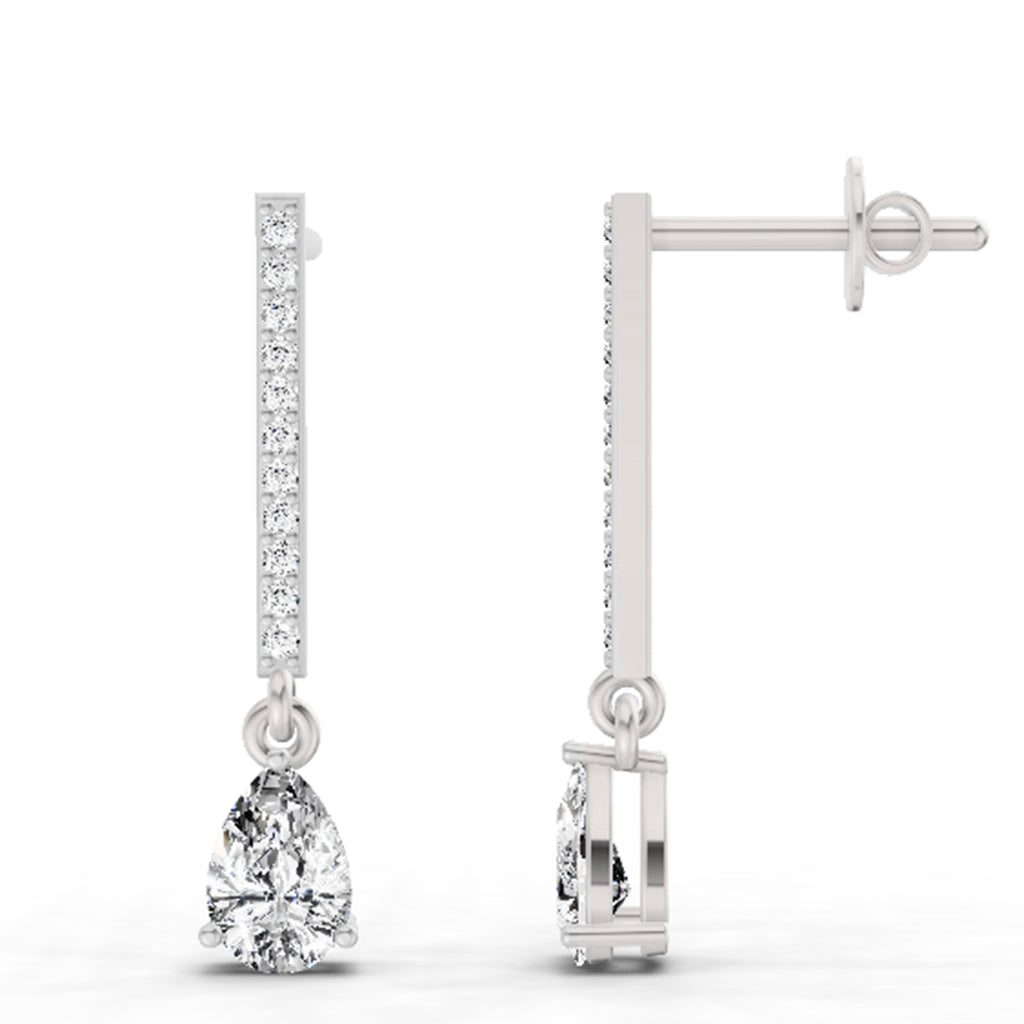 1.11 Carat Pear Shape Dangle Diamond Earrings 14K - White Gold