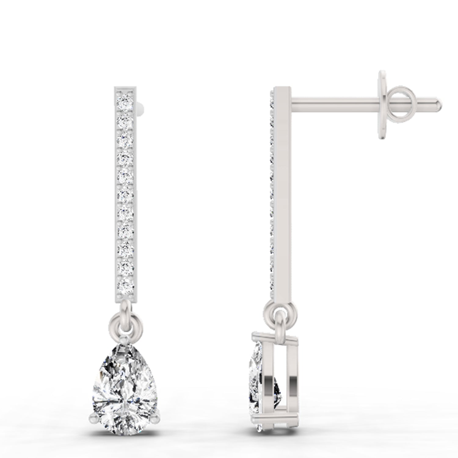 1.11 Carat Pear Shape Dangle Diamond Earrings 14K - White Gold