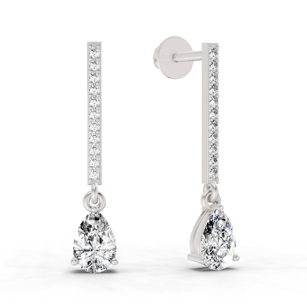 1.11 Carat Pear Shape Dangle Diamond Earrings 14K - White Gold