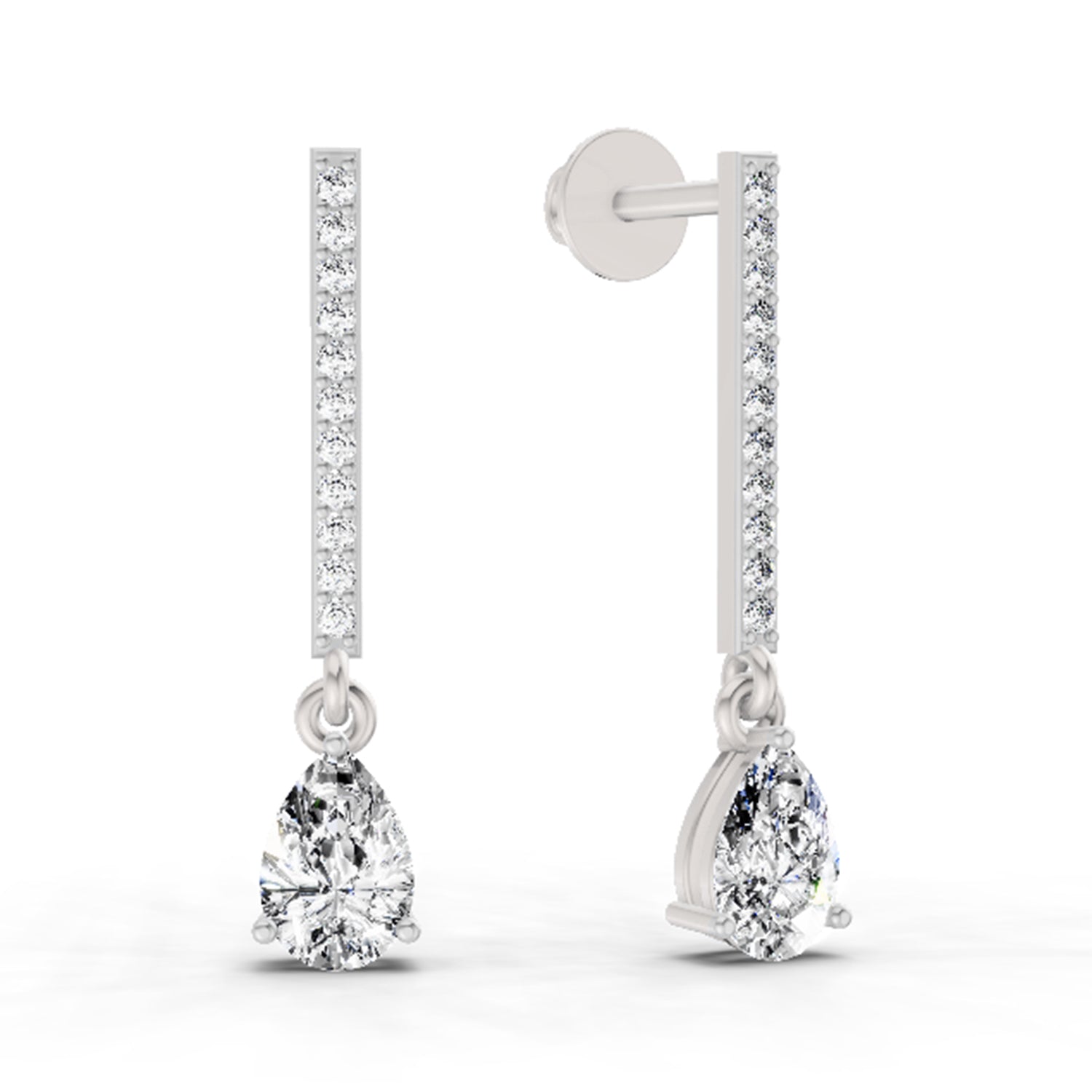 1.11 Carat Pear Shape Dangle Diamond Earrings 14K - White Gold