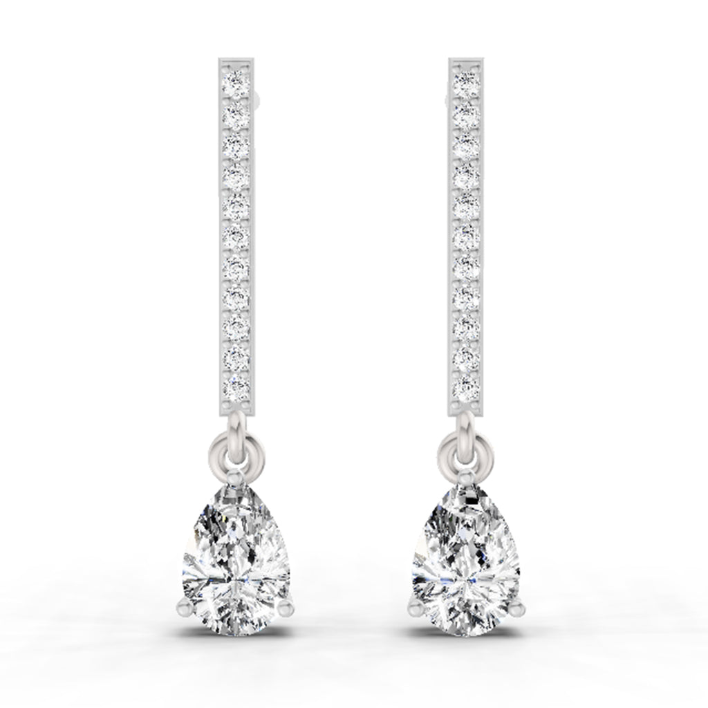 1.11 Carat Pear Shape Dangle Diamond Earrings 14K - White Gold