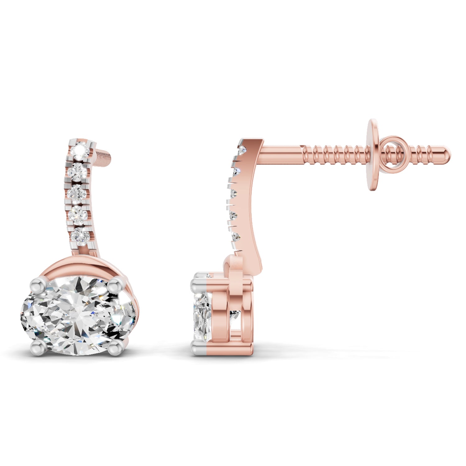 1.13 Carat Oval Shape Dangle Diamond Earrings 14K - Rose Gold