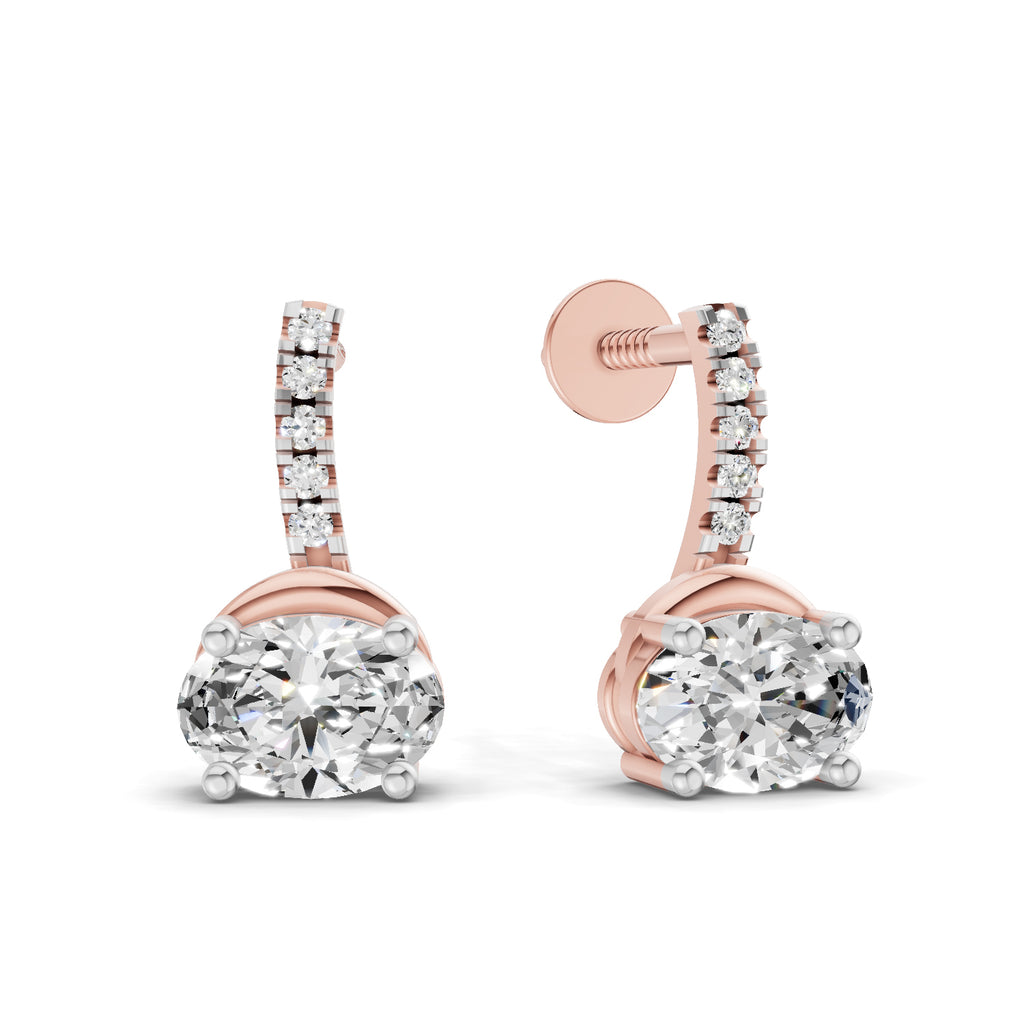 1.13 Carat Oval Shape Dangle Diamond Earrings 14K - Rose Gold