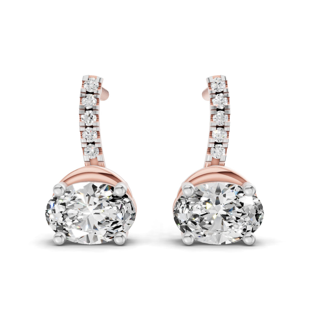 1.13 Carat Oval Shape Dangle Diamond Earrings 14K - Rose Gold
