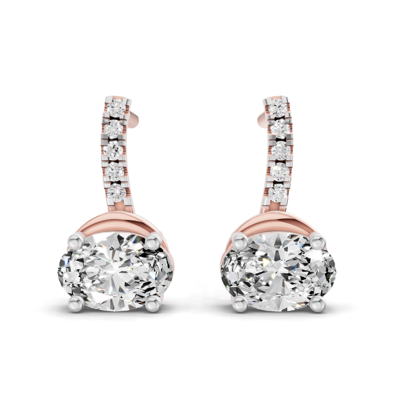 1.13 Carat Oval Shape Dangle Diamond Earrings 14K - Rose Gold