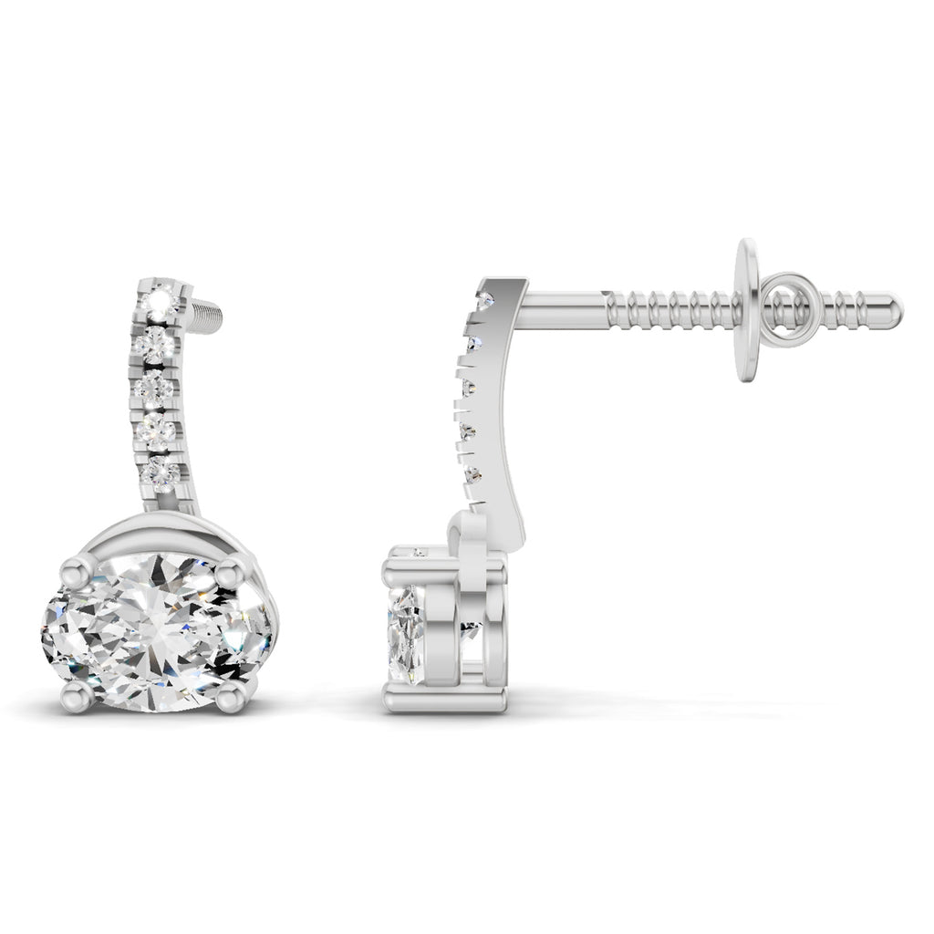 1.13 Carat Oval Shape Dangle Diamond Earrings 14K - White Gold