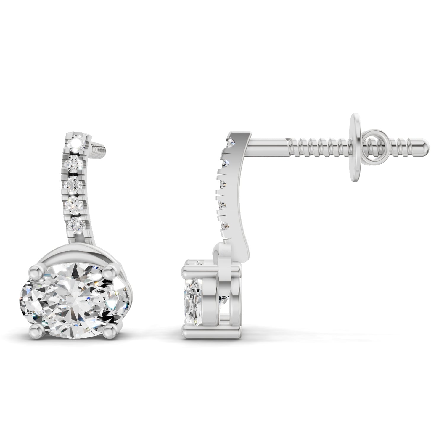 1.13 Carat Oval Shape Dangle Diamond Earrings 14K - White Gold