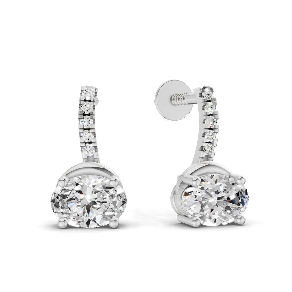 1.13 Carat Oval Shape Dangle Diamond Earrings 14K - White Gold
