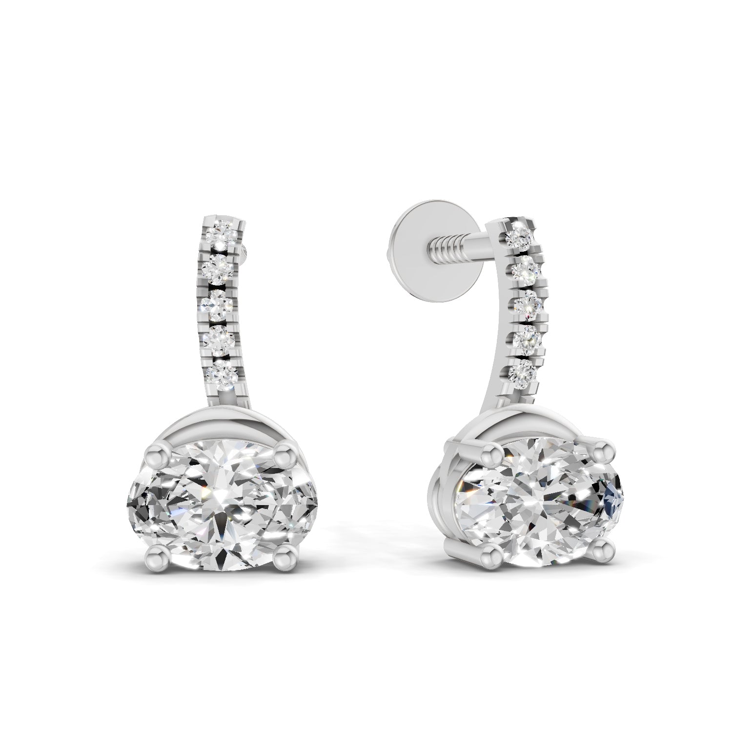 1.13 Carat Oval Shape Dangle Diamond Earrings 14K - White Gold