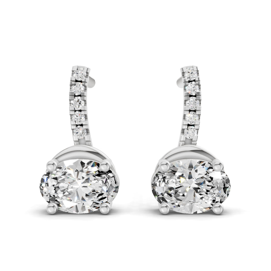 1.13 Carat Oval Shape Dangle Diamond Earrings 14K - White Gold