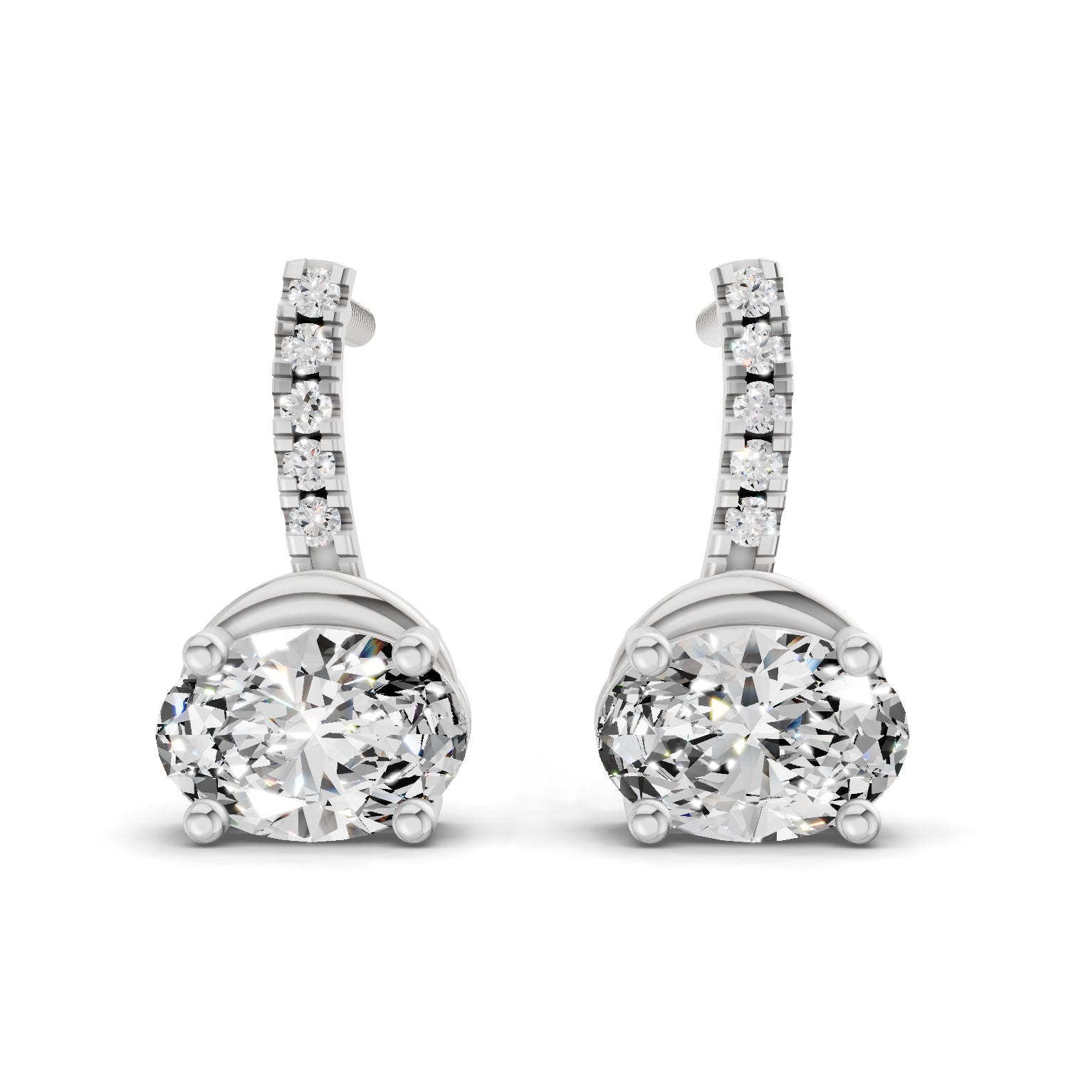 1.13 Carat Oval Shape Dangle Diamond Earrings 14K - White Gold
