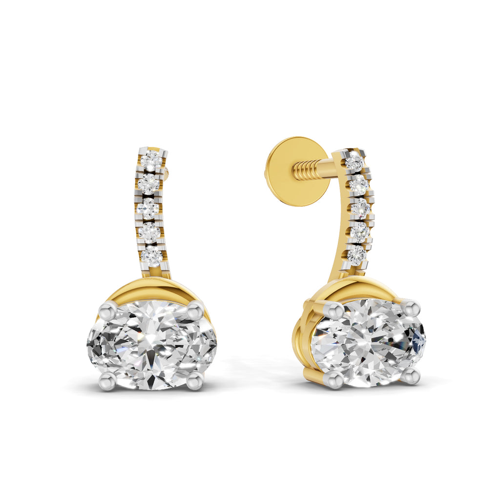 1.13 Carat Oval Shape Dangle Diamond Earrings 14K