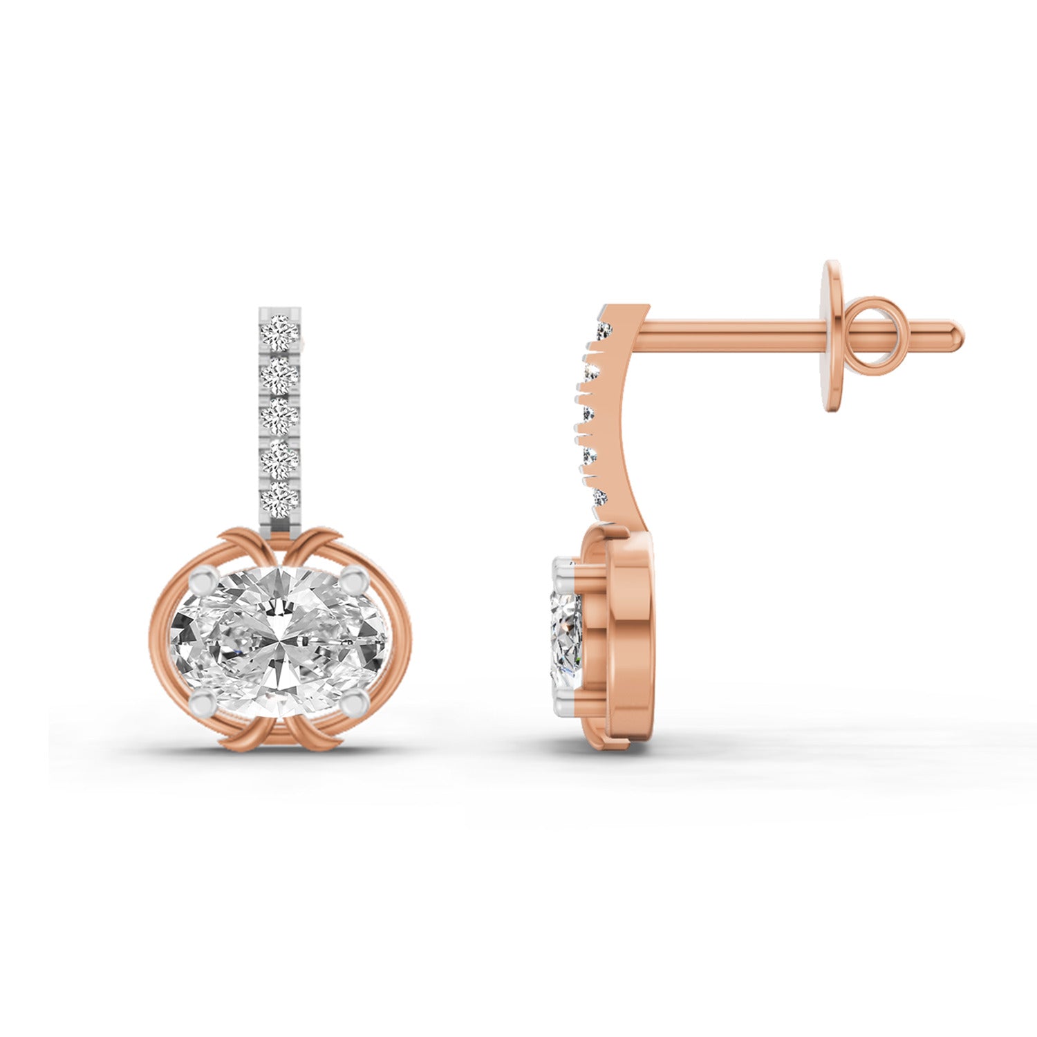 1.14 Ct Drop Oval Shape Diamond Earrings 14K - Rose Gold