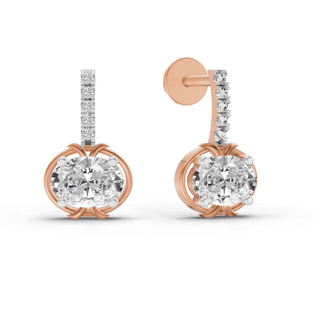1.14 Ct Drop Oval Shape Diamond Earrings 14K - Rose Gold