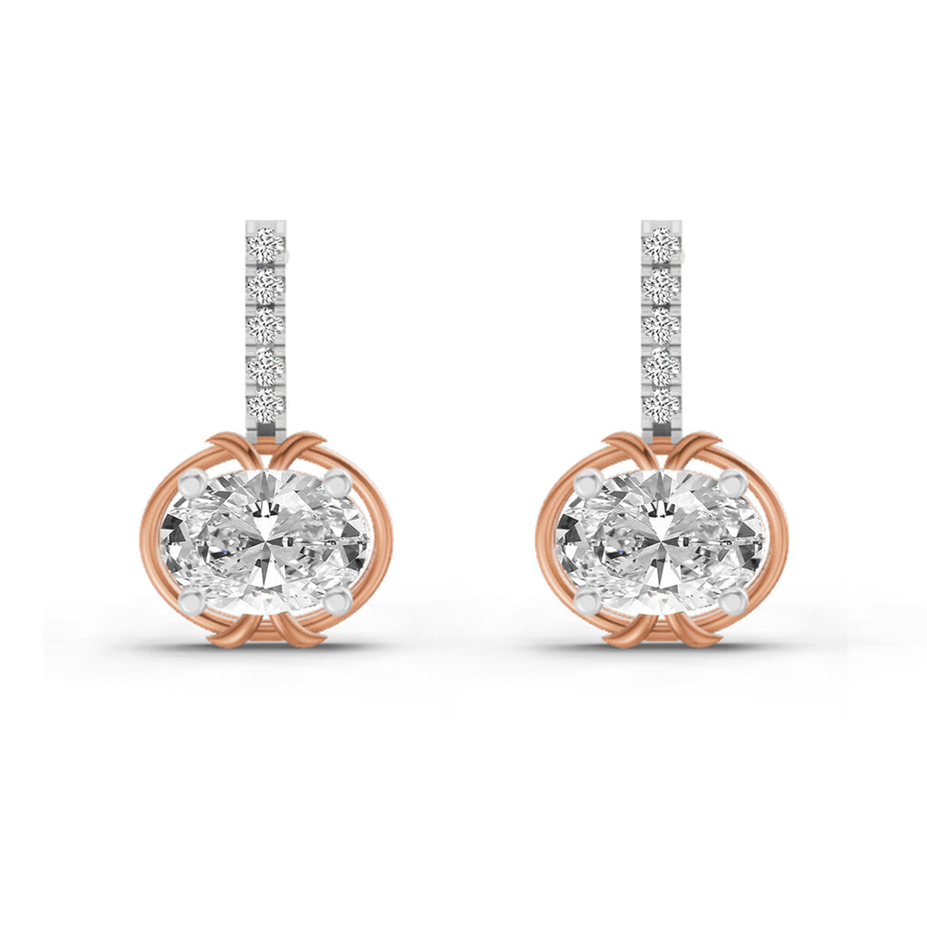 1.14 Ct Drop Oval Shape Diamond Earrings 14K - Rose Gold