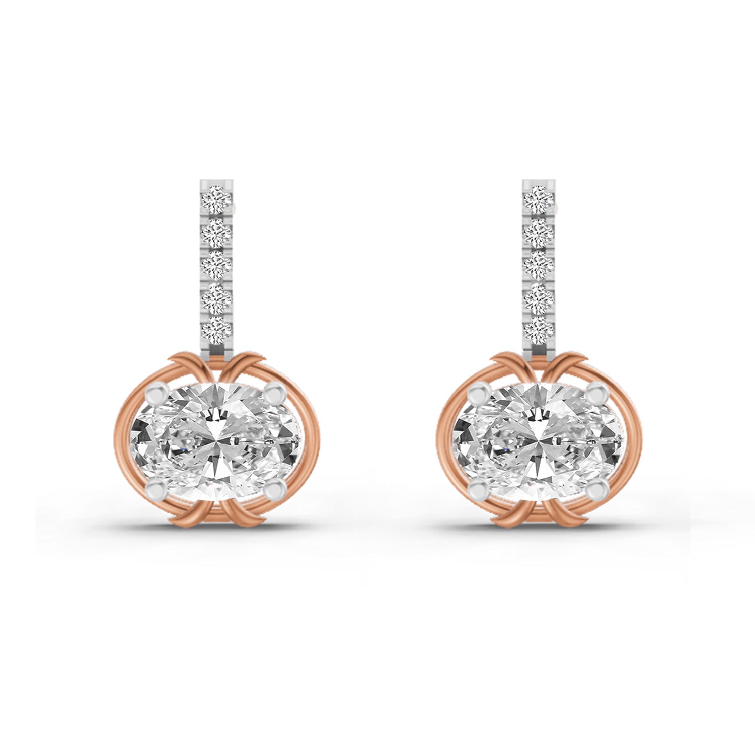 1.14 Ct Drop Oval Shape Diamond Earrings 14K - Rose Gold