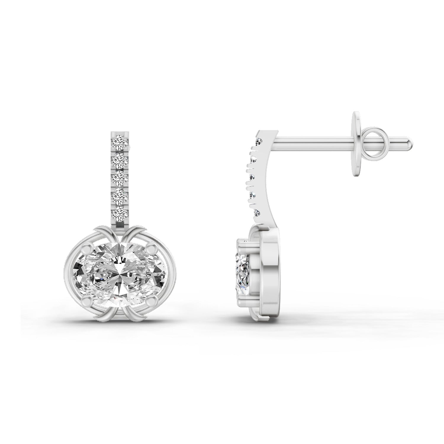 1.14 Ct Drop Oval Shape Diamond Earrings 14K - White Gold