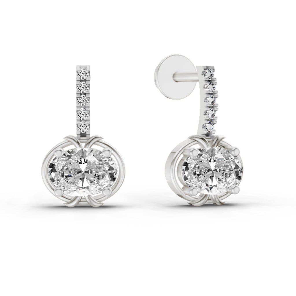 1.14 Ct Drop Oval Shape Diamond Earrings 14K - White Gold