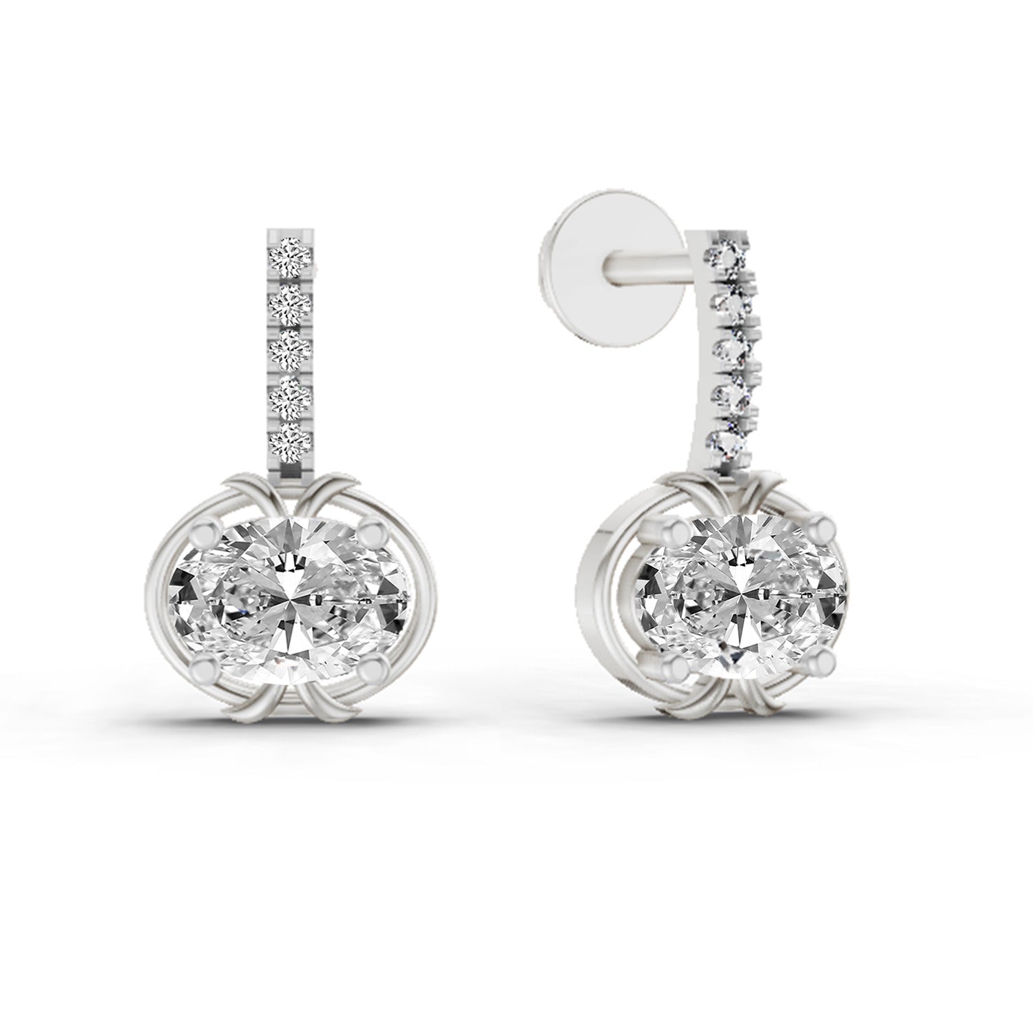 1.14 Ct Drop Oval Shape Diamond Earrings 14K - White Gold