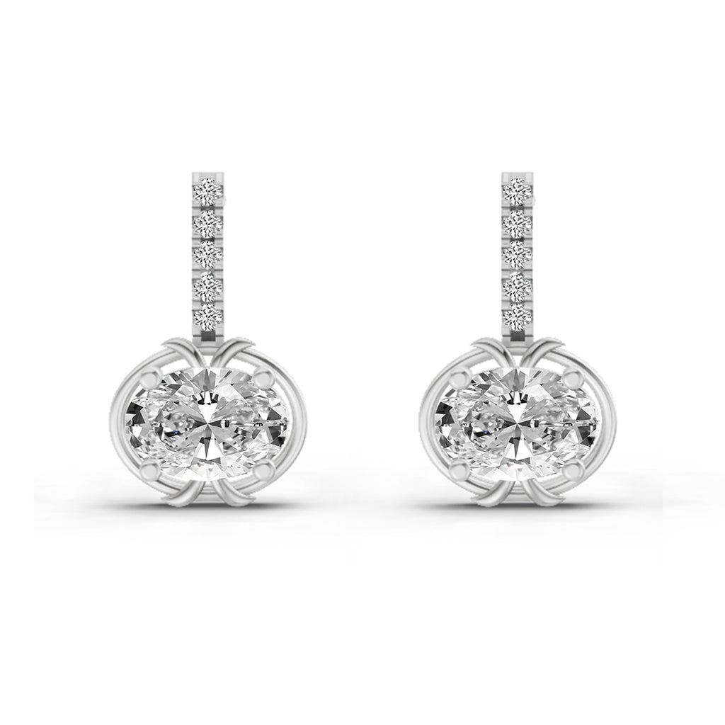 1.14 Ct Drop Oval Shape Diamond Earrings 14K - White Gold