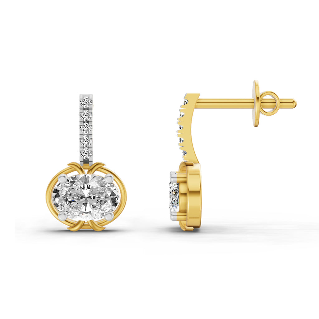 1.14 Ct Drop Oval Shape Diamond Earrings 14K