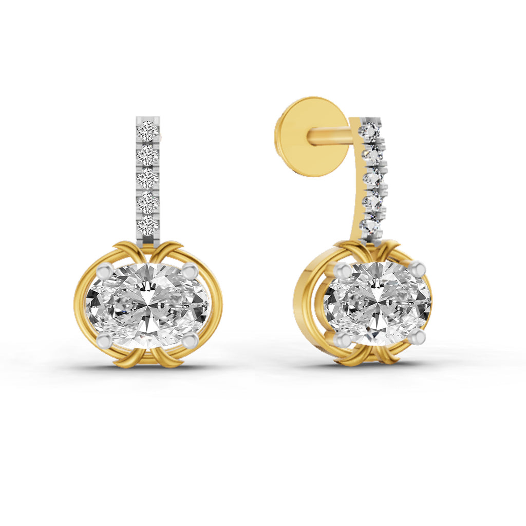 1.14 Ct Drop Oval Shape Diamond Earrings 14K