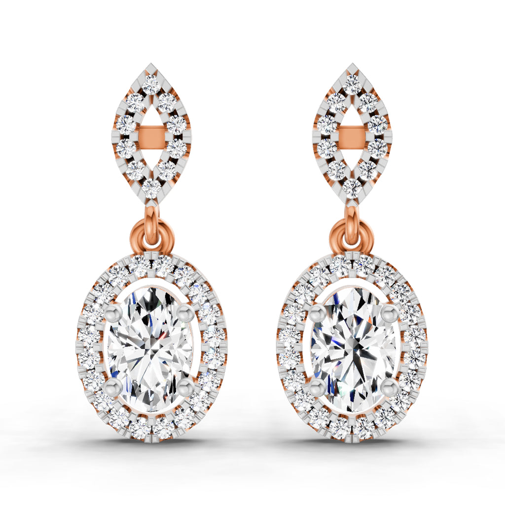 1.42 Carat Oval Shape Dangle Diamond Earrings 14K - Rose Gold