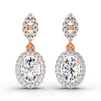 1.42 Carat Oval Shape Dangle Diamond Earrings 14K - Rose Gold