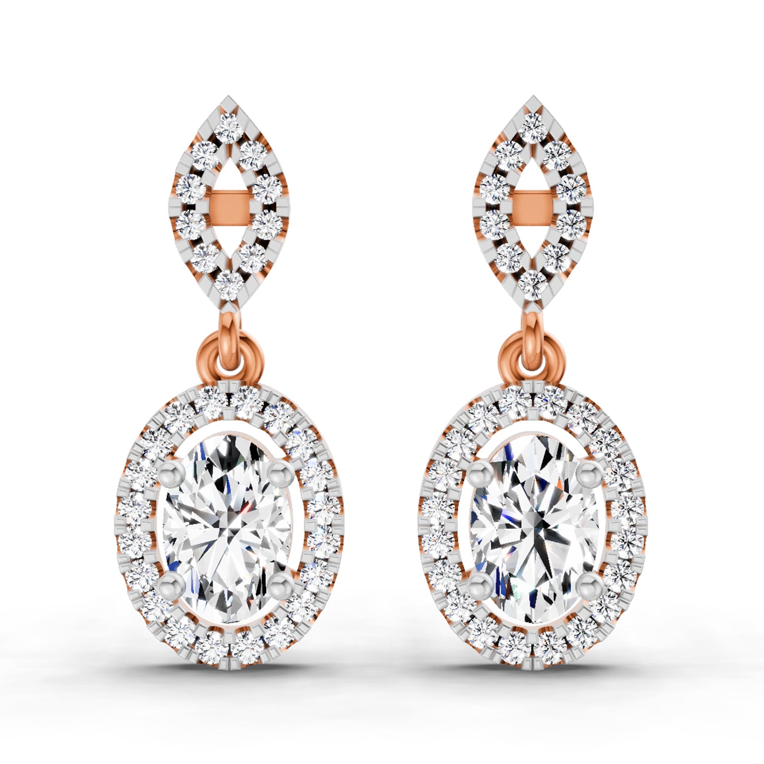 1.42 Carat Oval Shape Dangle Diamond Earrings 14K - Rose Gold