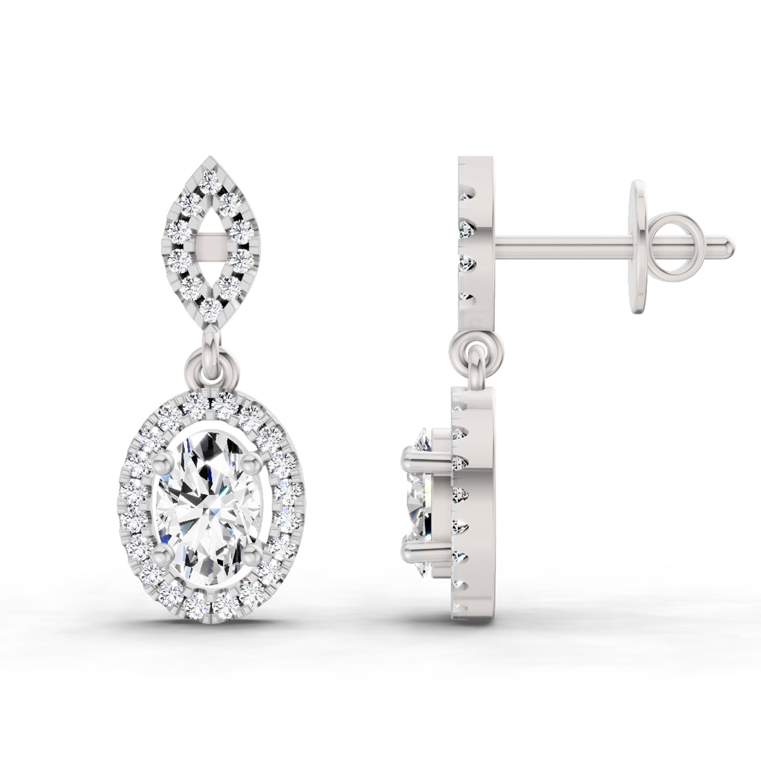 1.42 Carat Oval Shape Dangle Diamond Earrings 14K - White Gold