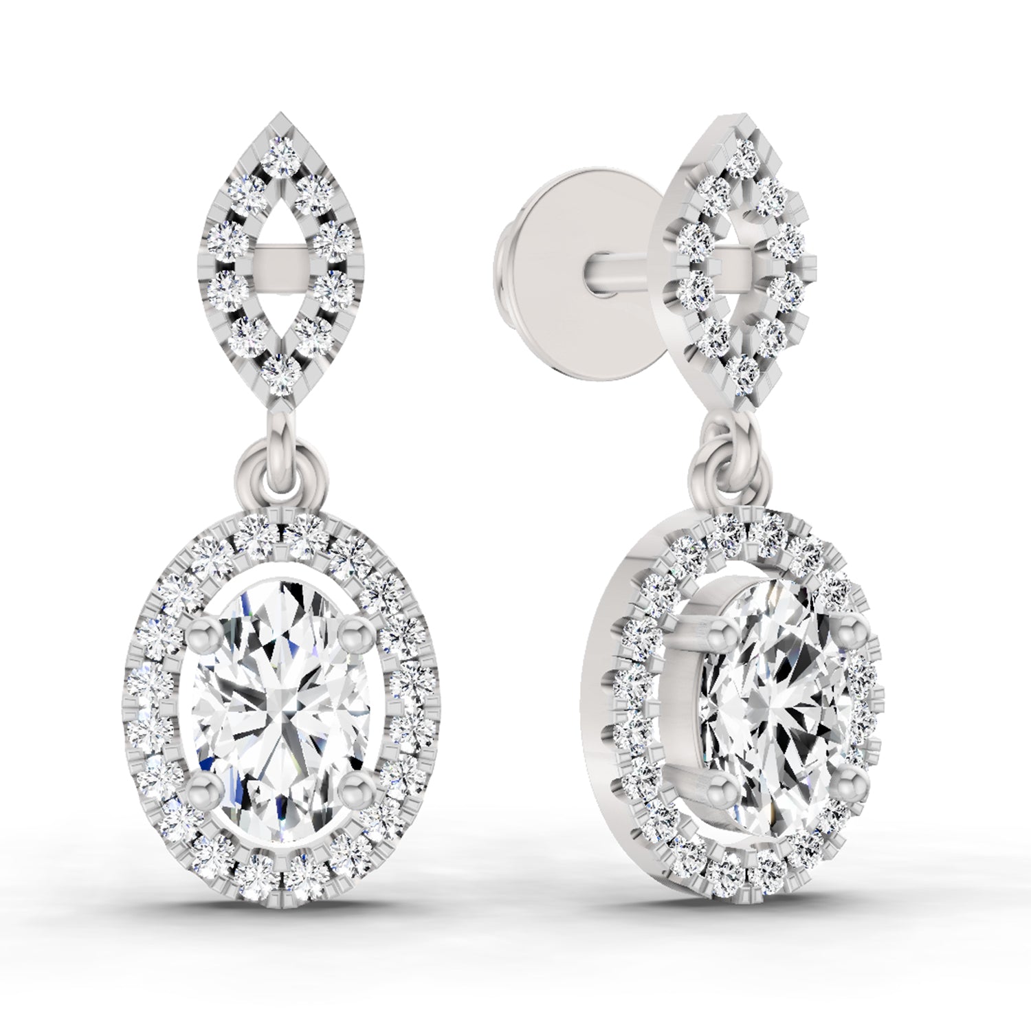 1.42 Carat Oval Shape Dangle Diamond Earrings 14K - White Gold