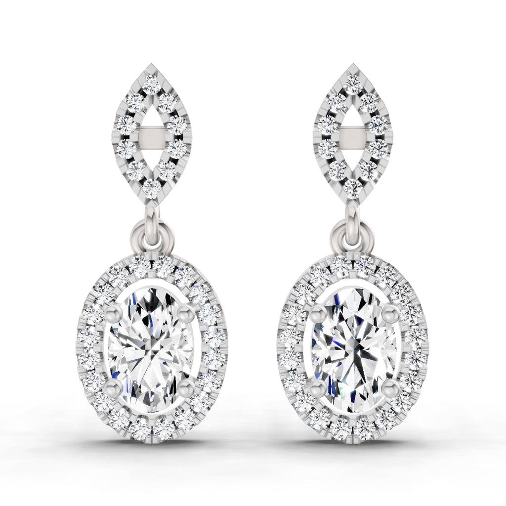 1.42 Carat Oval Shape Dangle Diamond Earrings 14K - White Gold