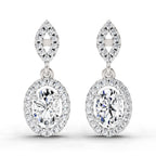 1.42 Carat Oval Shape Dangle Diamond Earrings 14K - White Gold