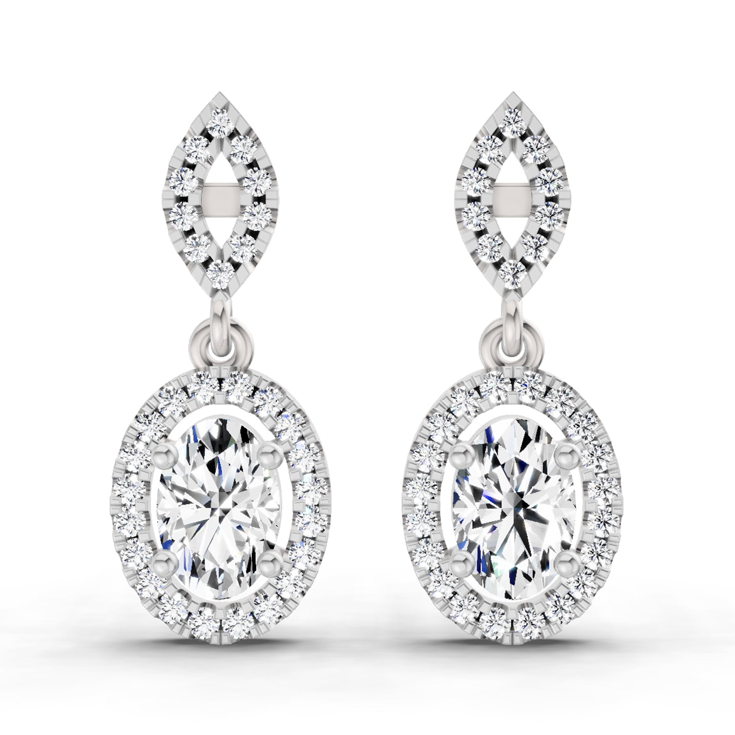 1.42 Carat Oval Shape Dangle Diamond Earrings 14K - White Gold