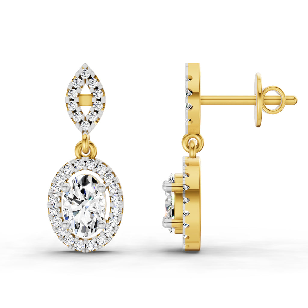 1.42 Carat Oval Shape Dangle Diamond Earrings 14K