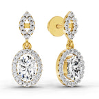 1.42 Carat Oval Shape Dangle Diamond Earrings 14K