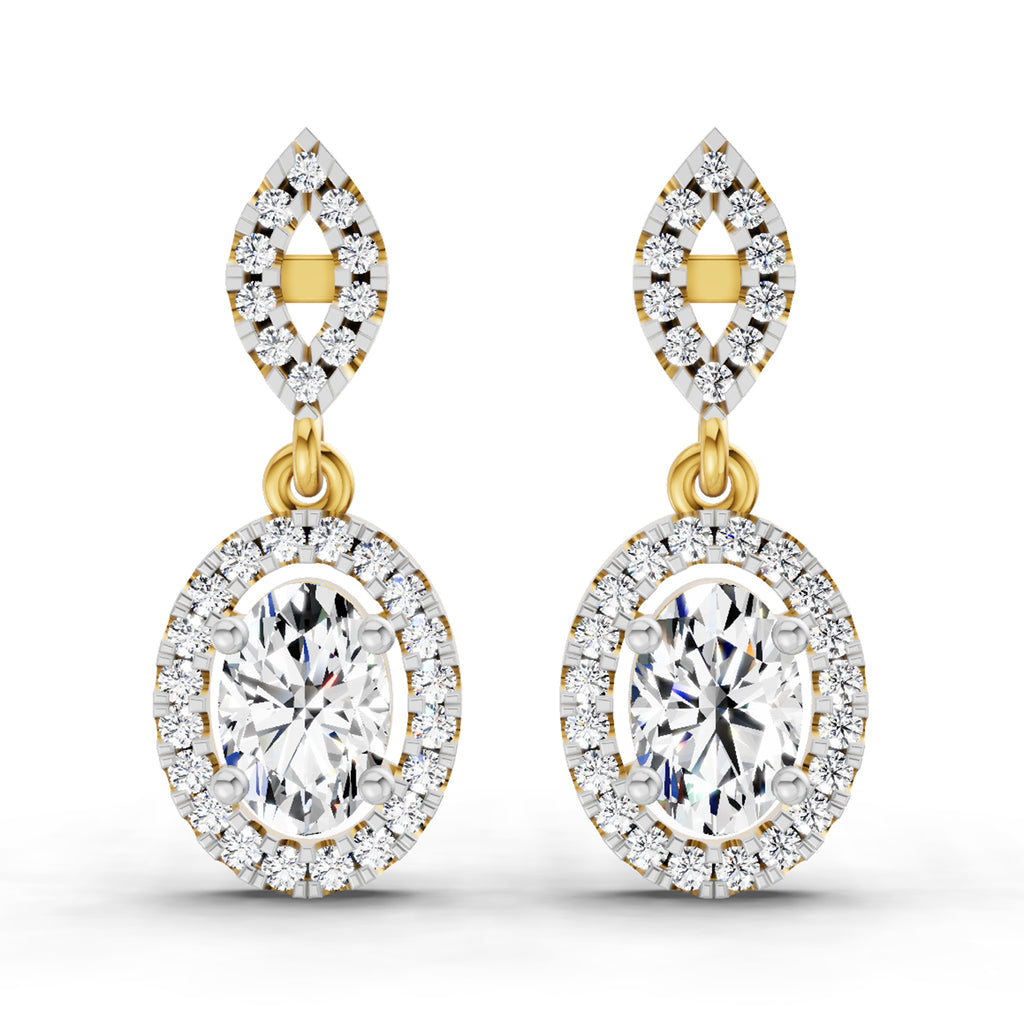 1.42 Carat Oval Shape Dangle Diamond Earrings 14K